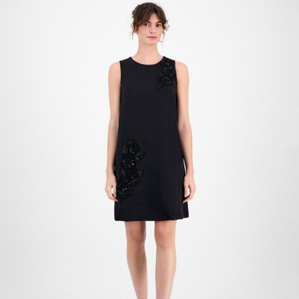 $159 Anne Klein Women's Embellished Sleeveless Shift Dress Black Size 6 #M3
